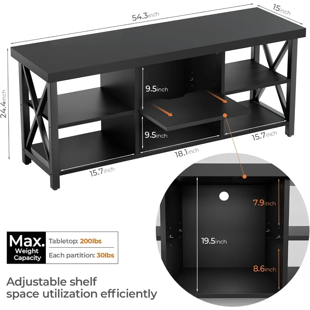 TV Stand for TV up to 65 inches, Entertainment Center with 6 Storage Cabinet for Living Room, 55 inch Farmhouse Tele