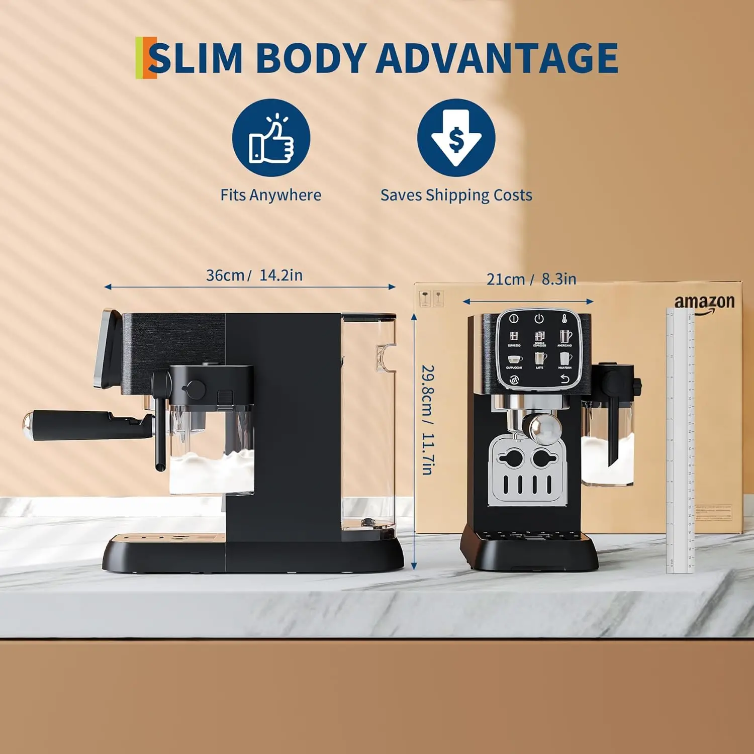 20 Bar Compact Espresso Machine With Milk Frother & Black Touchscreen Professional Coffee Maker With Adjustable Temp