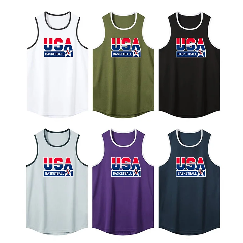 2026 American Basketball Sports Vest Men Summer Sleeveless Quick-drying Gym Fitness Running Loose Equipment Training T-shirt