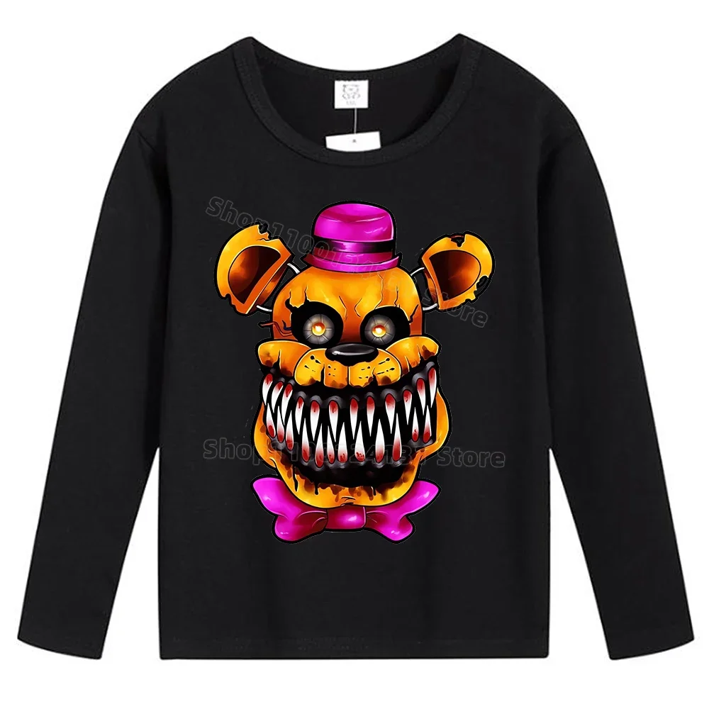 Maglietta Fnaf abbigliamento per bambini maglietta a maniche lunghe carina ragazzi ragazze vestiti Anime in cotone Tee comodi top Base Shirt regalo