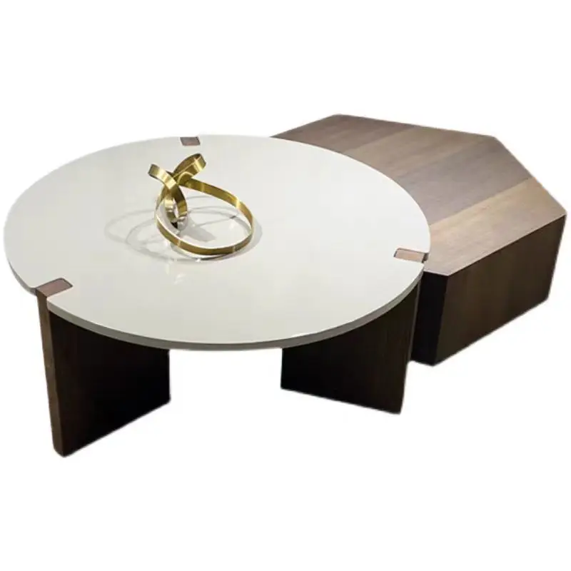 

Living room round designer small apartment light luxury simple household solid wood combination minimalist hexagonal coffee