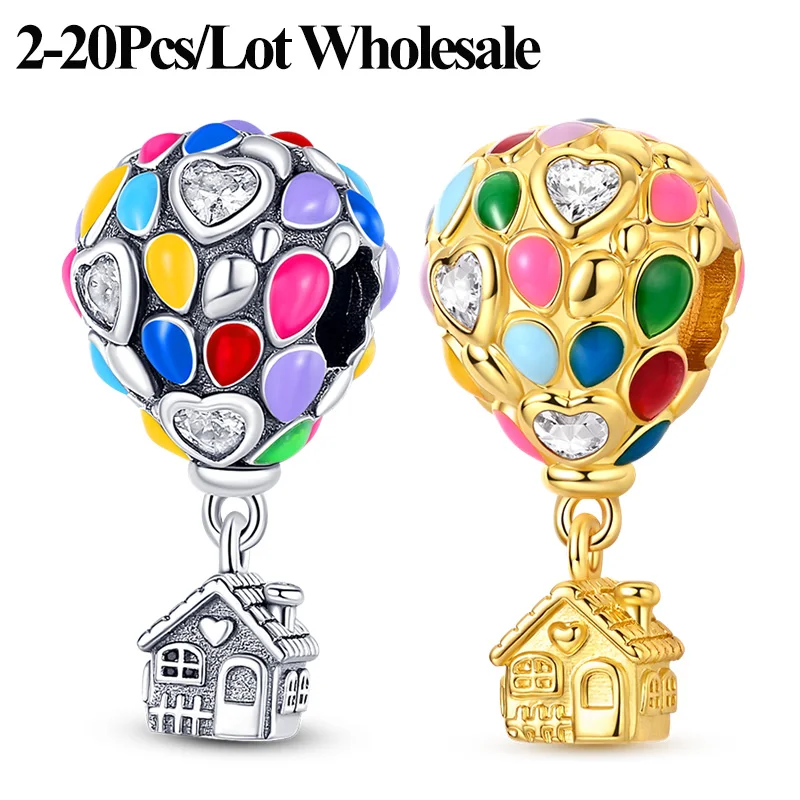 2-20 Stück/Lot Großhandel 925 Sterling Silber Bunte Heißluftballon-Anhänger Perlen Passend für DIY-Armbänder Schmuck Geschenk