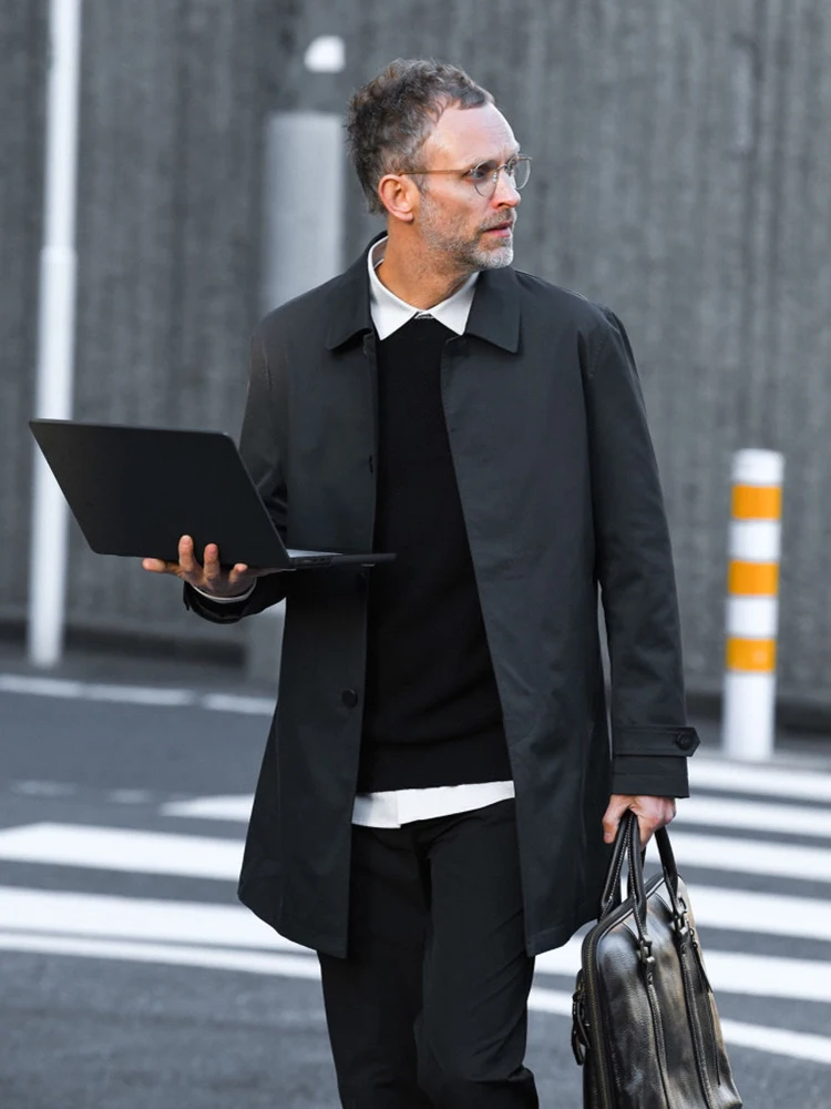 

Мужское демисезонное тонкое пальто средней длины для повседневной носки, водонепроницаемое, из полиэстера, с воротником-стойкой, на пуговицах