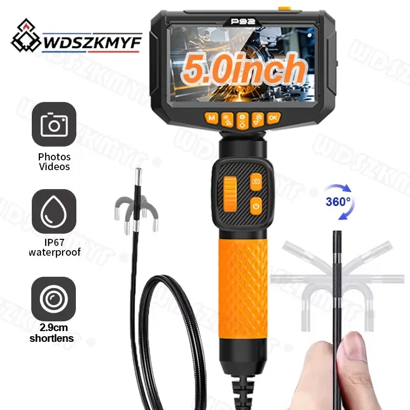 Industrial Endoscope 6.0mm Lens 360° Rotatable 1080P HD 5 Inch Screen IP67 Waterproof for Large Pipe Inspection Sewer Detection