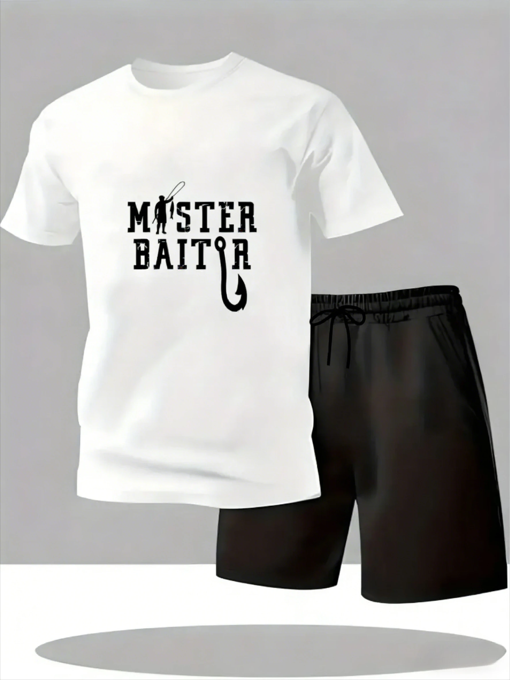 

Men's Simple Black & White Letter Print Summer New Fashion Trend Comfort Daily Short Sleeve T-Shirt & Shorts Set T-Shirts