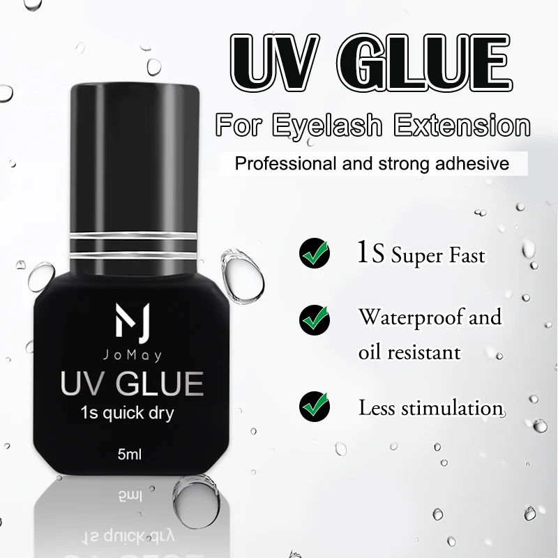 Jomay ensemble de colle UV colle d'extension de cils 1s séchage rapide UV 10W lampe Super forte faux cils adhésif outils de maquillage tampons UV noirs