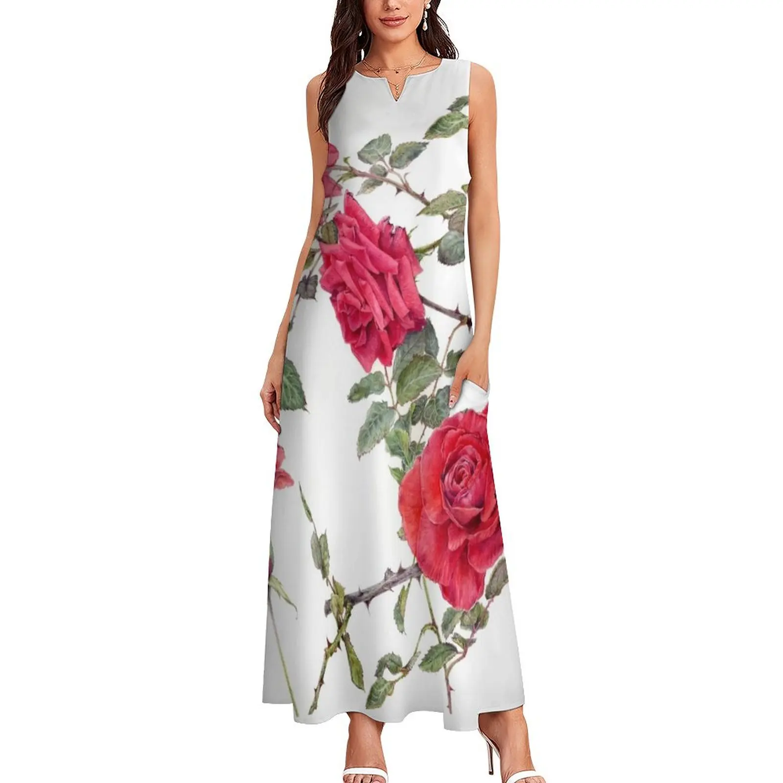 Red Roses - Botanical Art Long Dress Woman clothing Long veiled dresses dress Dress