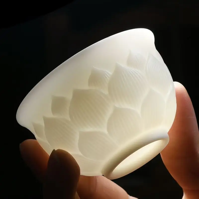 Lotus Flower Tea Cup, White Porcelain, Big Master Cup, Handmade Tea Ceremony Teacup, Bone China