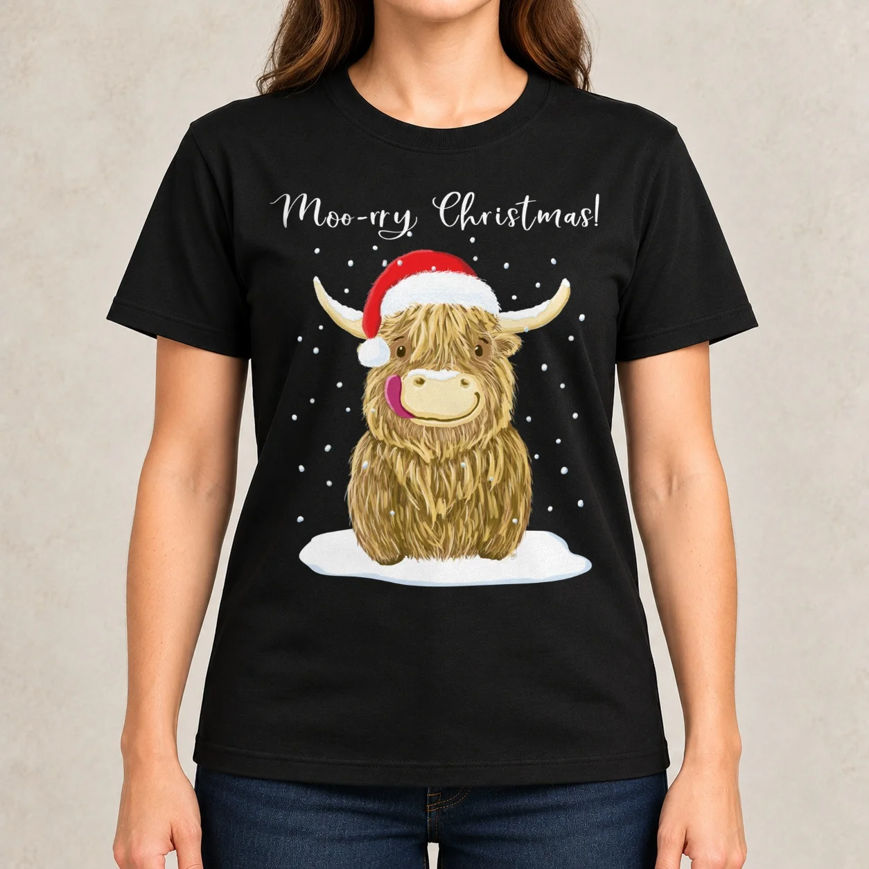 Scottish Highland Cow, Moo-rry Christmas Wee Hamish Women T-Shirt cute tops sublime aesthetic clothes workout shirts for Women