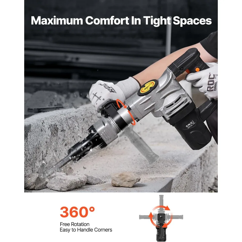 콘크리트 파괴용 헤비듀티 1400W 전기 잭해머, 치즐 2개 포함, 2900 BPM, 휴대용 케이스, 철거 작업에 이상적