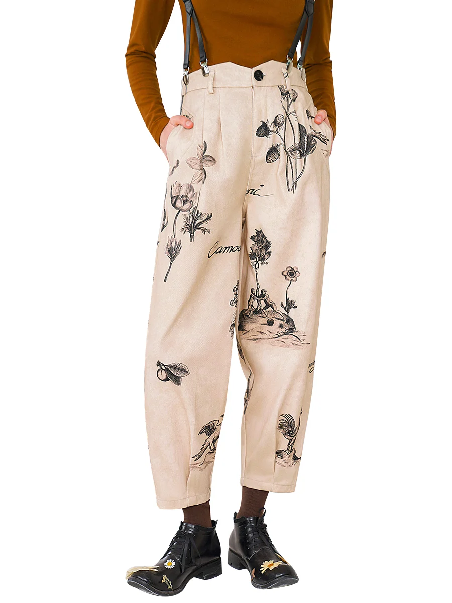 Women\'s Casual Plant Patterned Pencil Pants,Autumn