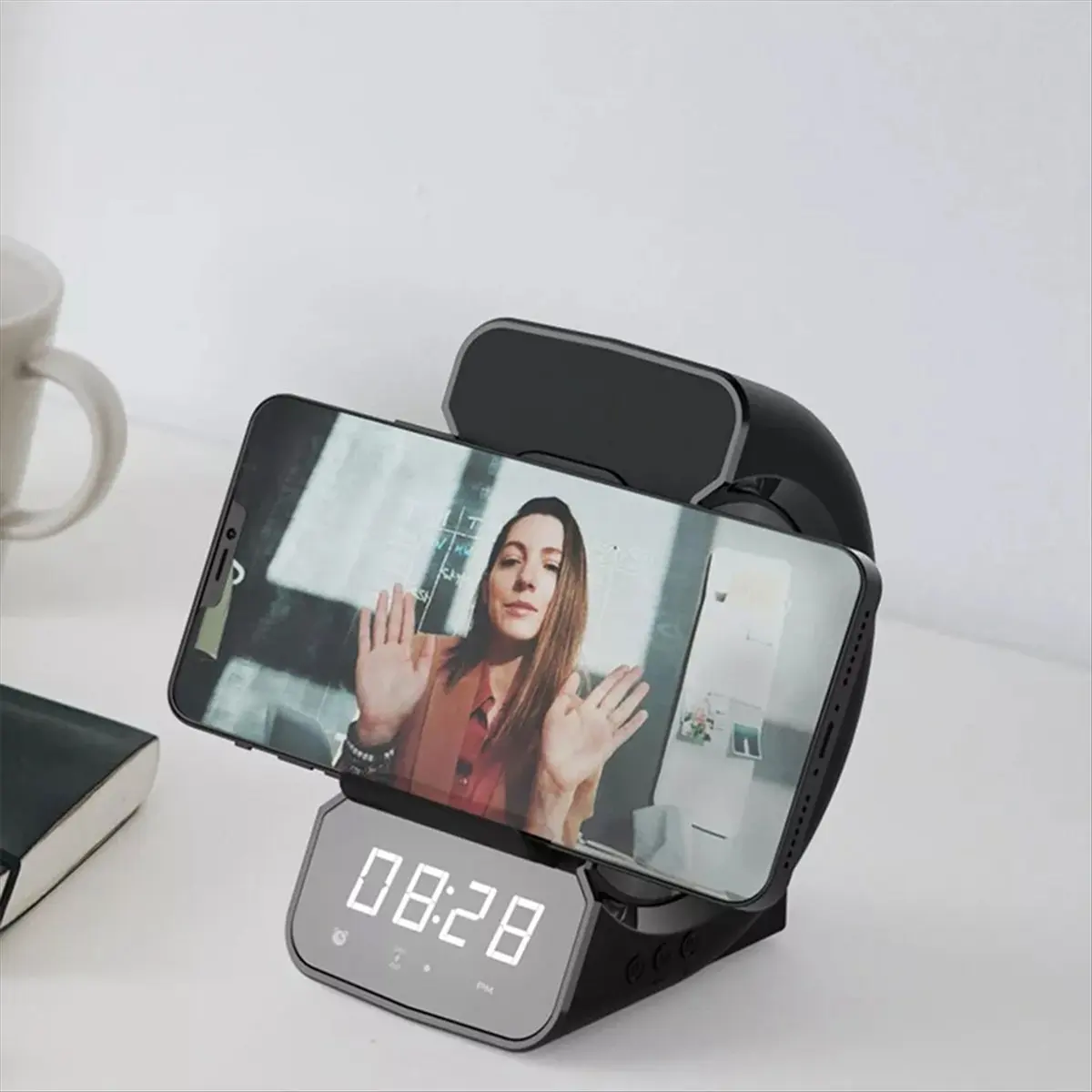 Y654A~!# Wireless Bluetooth Speaker Fashion Portable Outdoor Speaker with LED Display Alarm Clock and Fast Charger