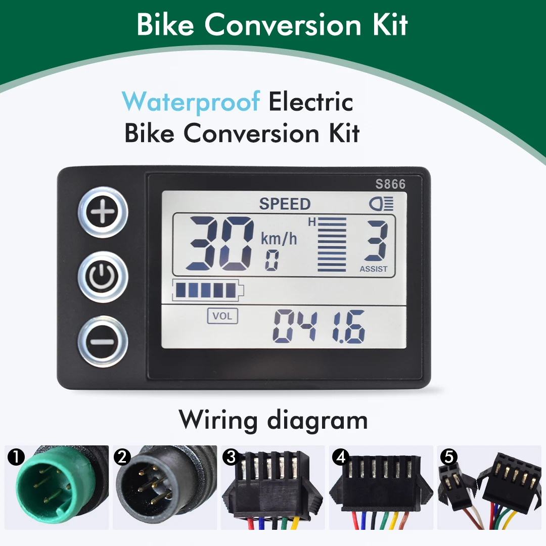 VGEBY Electric Bike LCD Display, Waterproof Plug Large Screen S866
