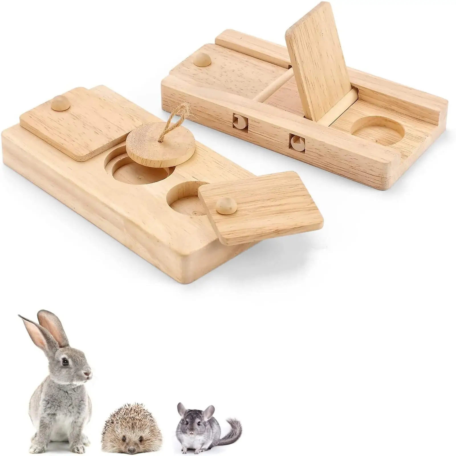 Pengayaan kayu Foraging Toy Set mainan Mental untuk hewan peliharaan kecil Chinchilla kelinci