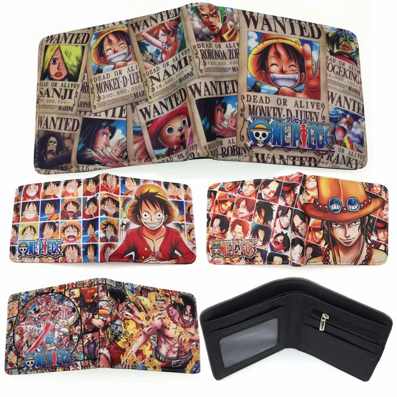 Anime One Piece PU Wallet for Women Men Cartoon Zoro Luffy Ace Figures Purse Foldable Wallet Card Holder Children Adult Toy Gift