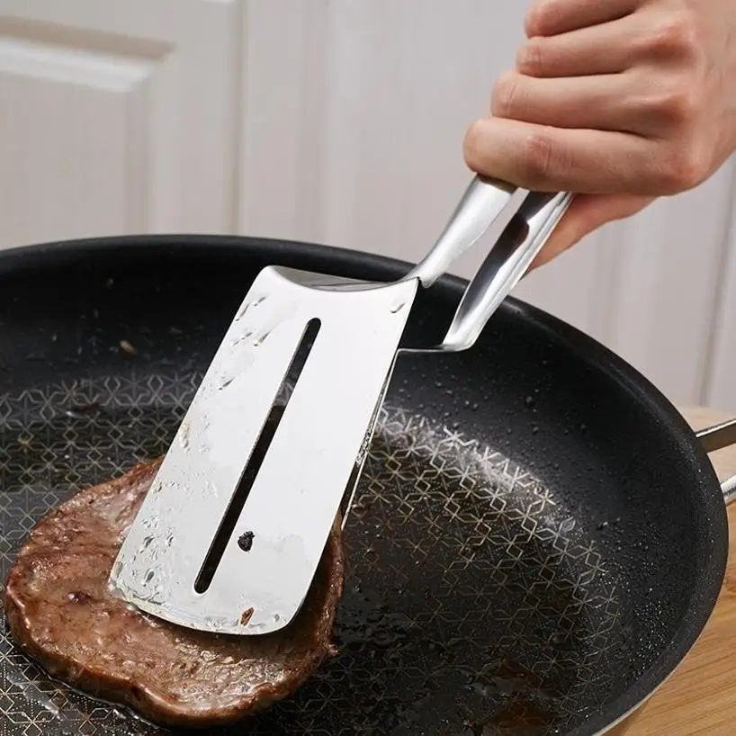 1 Pcs Kitchen Stainless Steel Frying Spatula Kitchenware Pancakes Fried Fish Spatula Clamp Pizza Steak Spatula Clip Tools