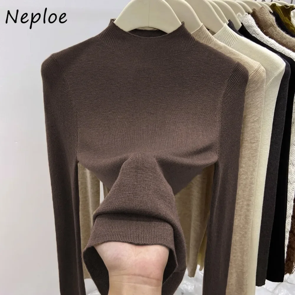 Neploe Simple Loose Knit Korea Chic Pullover Office Lady Winter Warm Soft Slim Undershirts Literary French Style Casual Jumper