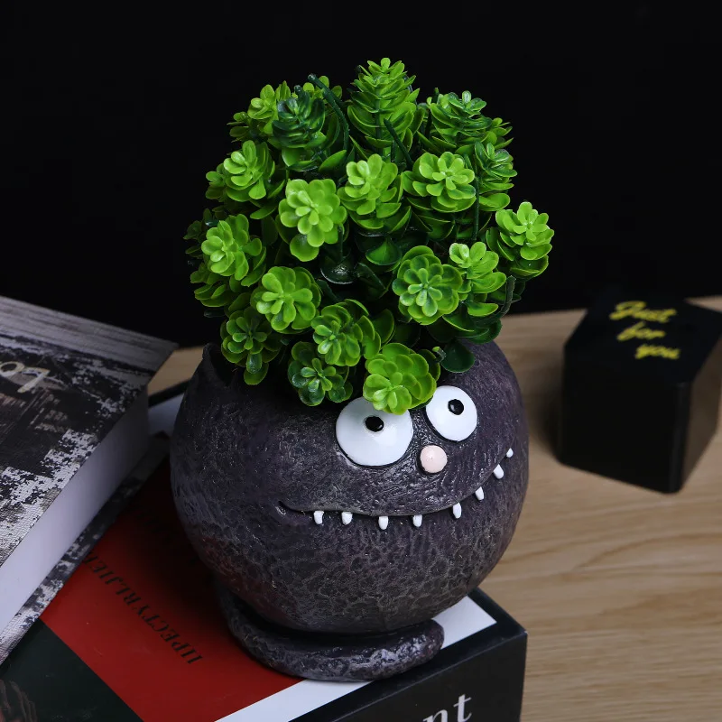 

Black funny succulent flower pot courtyard home ugly cute kitten resin sculpture potted plant