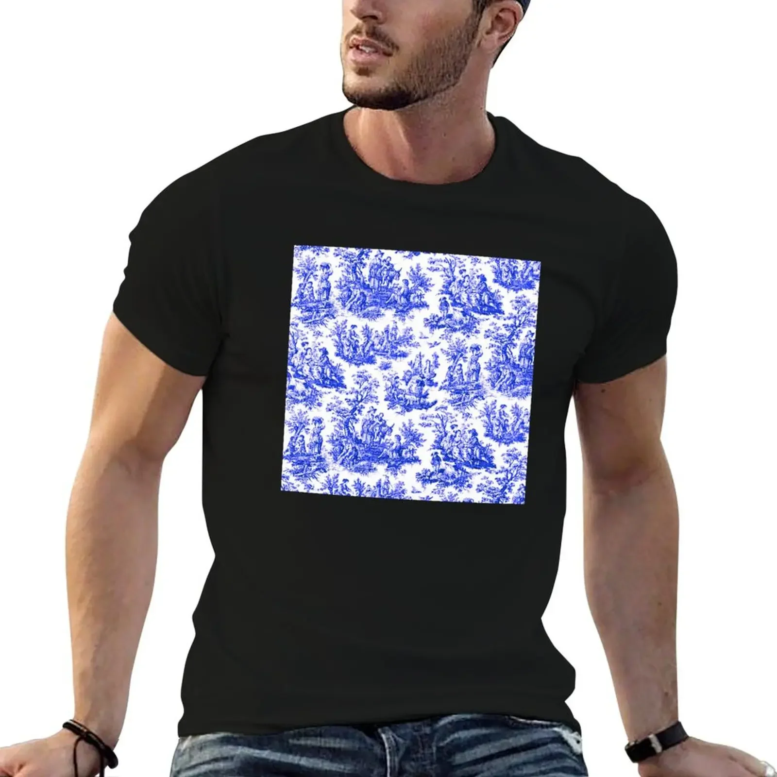 NOMADES Artsy vintage Toile de Jouy - Royal Blue T-Shirt customizeds street wear kawaii clothes shirts men graphic