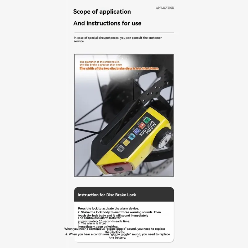 

A99I-Smart Alarm Disc Brake Lock With Rechargeable Battery Tail Light For Motorbikes, 110Db Disc Brake Alarm Lock