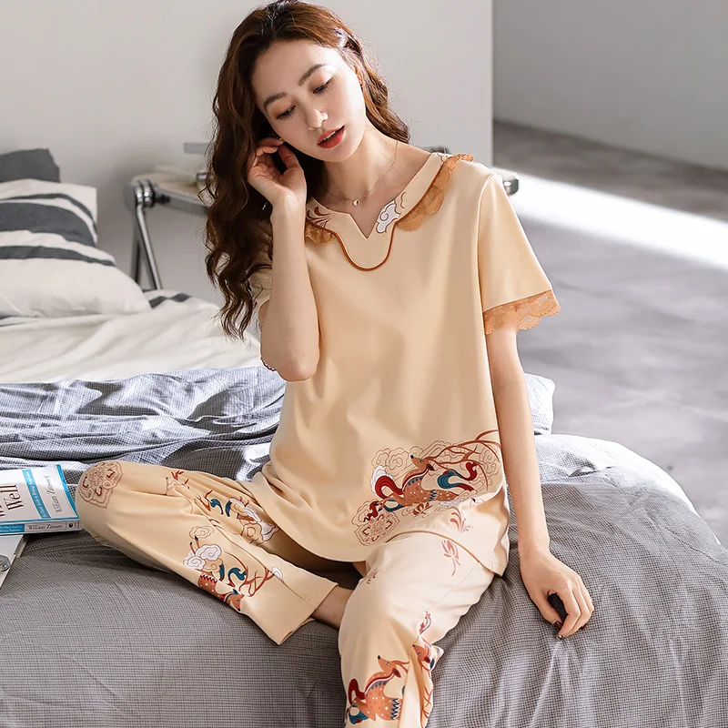 

Летние женские пижамы с v-образным вырезом 3XL, одежда для сна Aniaml, картонный пижамный комплект, пижамы из чистого хлопка, домашняя одежда для женщин