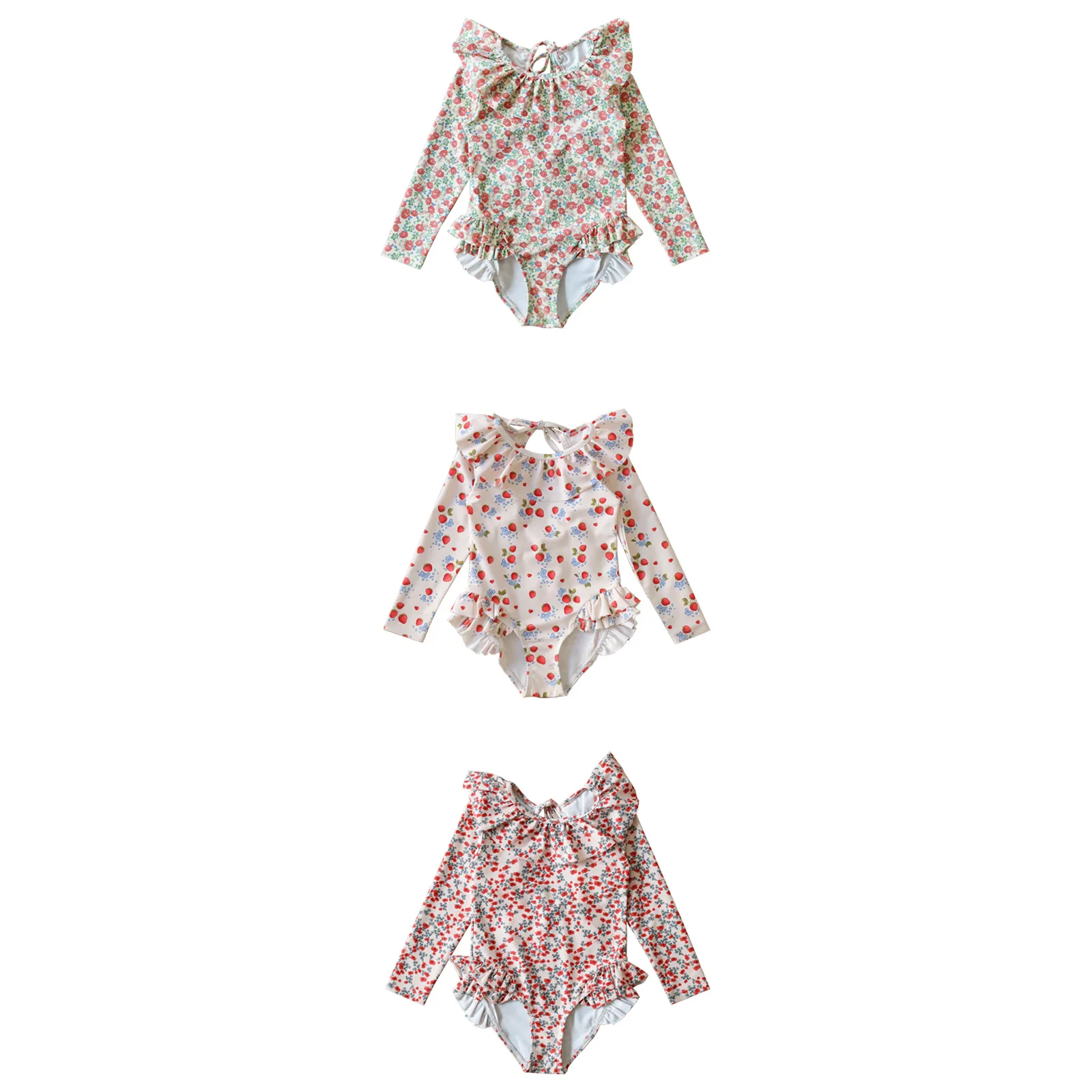 deer jonmi New Summer Baby Girls Long Sleeve Swimwear Ruffles Backless One-piece Vacation Beach Children Printed Swimsuits