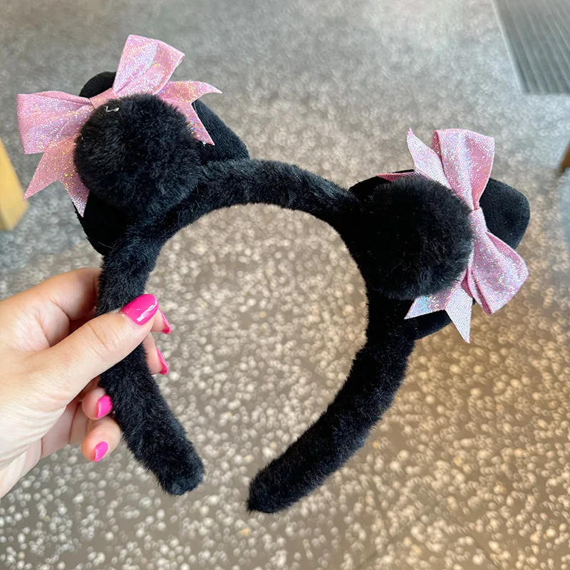 Anime Kawaii Pink Bow Cartoon Plush Headband Women Makeup Hairpin Winter Fashion Y2k Cute Girl Party Headdress Gifts Accessories