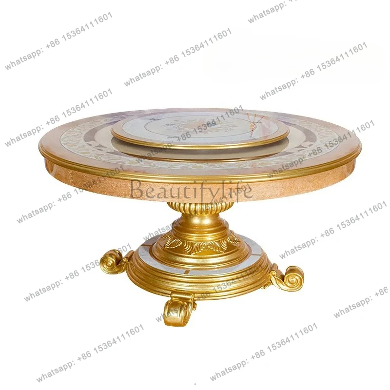 European solid wood carving flower dining table French shell parquet process large apartment dining table dining chair furniture