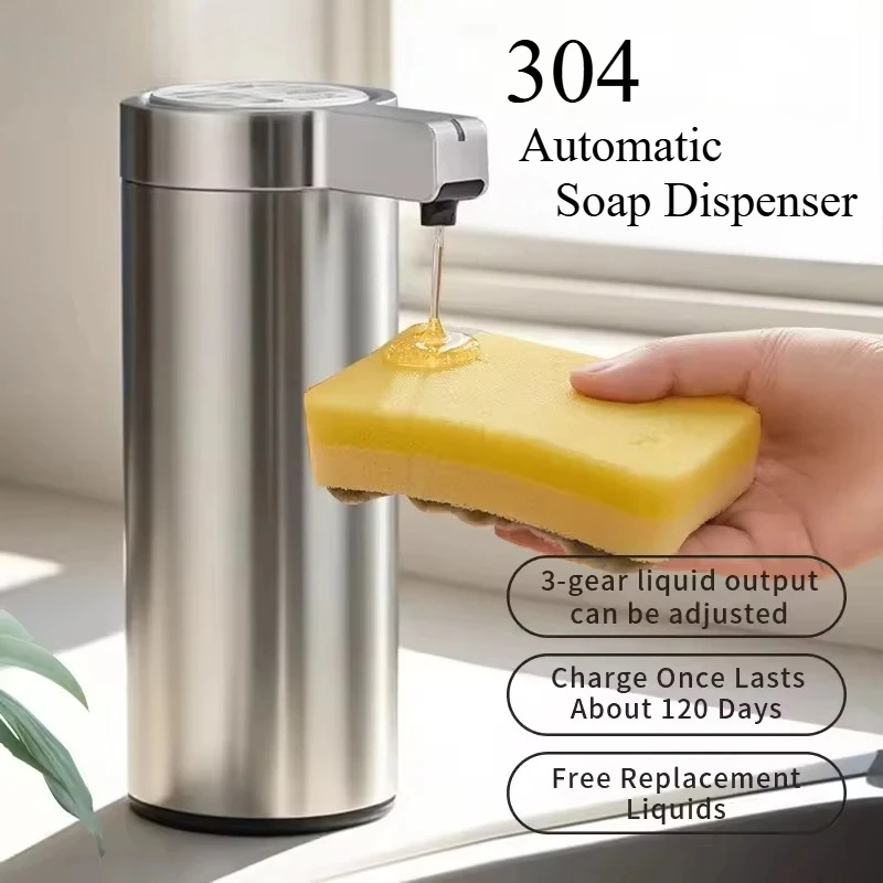 Automatyczny dozownik mydła z czujnikiem 270 ml, bezdotykowy inteligentny elektryczny do zlewu kuchennego, do dezynfekcji rąk/płynu do mycia ciała, stal nierdzewna 304