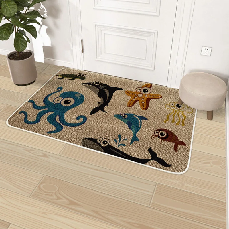 Octopus Whale Door Mat Rectangular Small Welcome Entry Carpet Sea Life Room Home Entrance Bathroom Mat