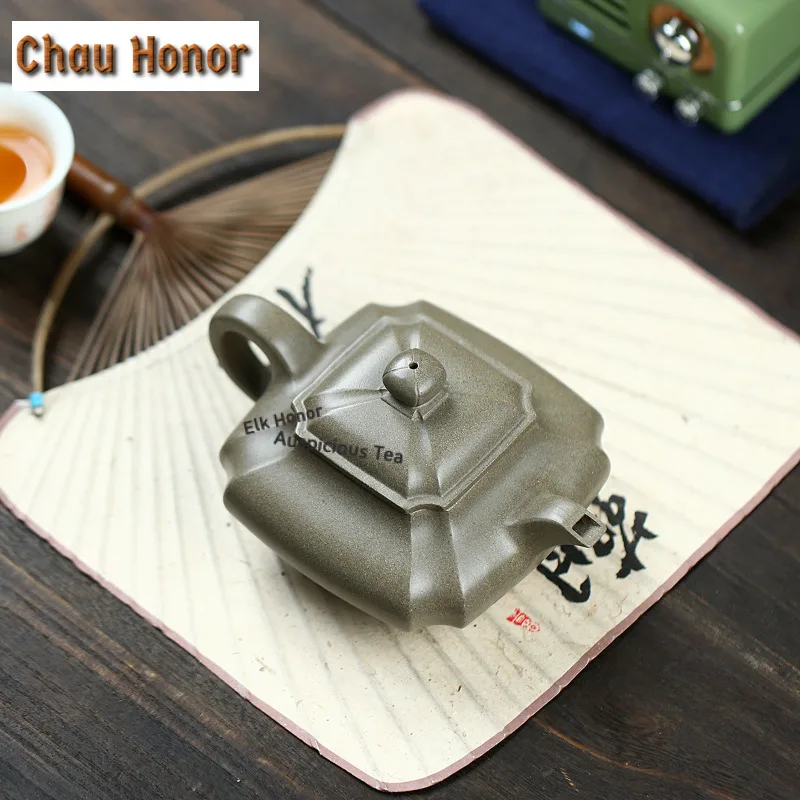 250ml Vintage Yixing Purple Clay Teapots Handmade Square Virtual Flat Pot Raw Ore Crab Shell Green Mud Kettle Zisha Tea Set Gift