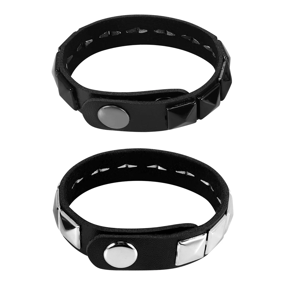 FZFZ 2Pcs 화이트 리벳 + 블랙 리벳 펑크 피라미드 스터드 인조 가죽 팔찌 팔찌