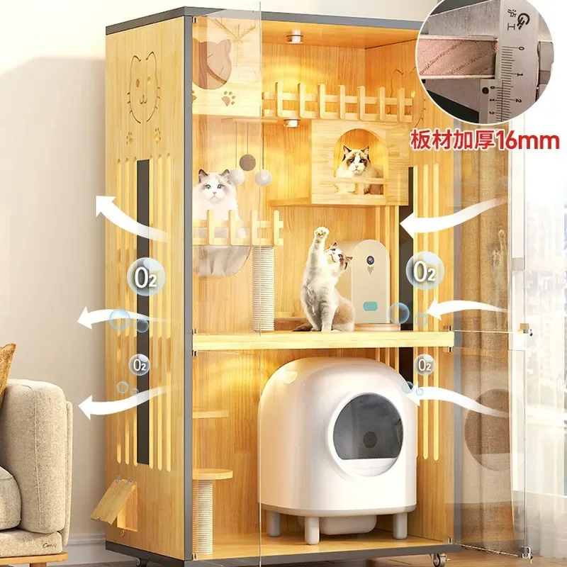Solid Wood Cat House Double Layer Fully Enclosed Wooden Pet Villa For Small Large Cats High Quality
