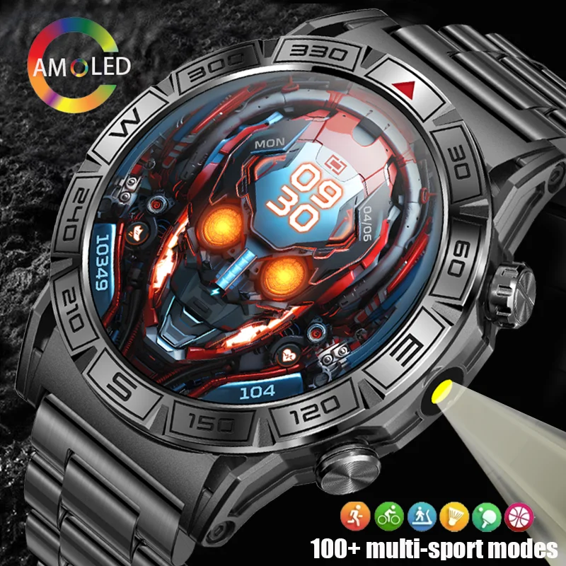 The new three-defense outdoor smartwatch AMOLED Compass 100+ Sports mode 450Mah large battery is suitable for Android iOS+ box