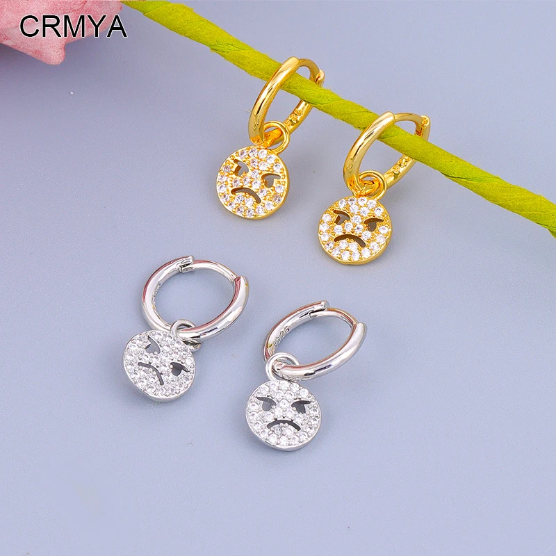 CRMYA Gold-plated Dangle Earrings for Women Fashion Piercing CZ Zircion Crying Face Dangle Earrings 2023 Jewelry Wholesale