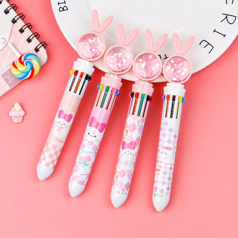 

Cartoon Glitter Rabbit Neutral Pen Colorful Ten Color Round Bead Pen School Supplies Aesthetic Stationery School Supplies