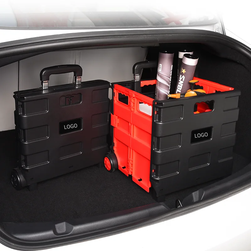 Car Trunk Storage Organizer Auto Portable Folding Trolley with Wheels Car Accessories Travel Camping Shopping Cart Home Use