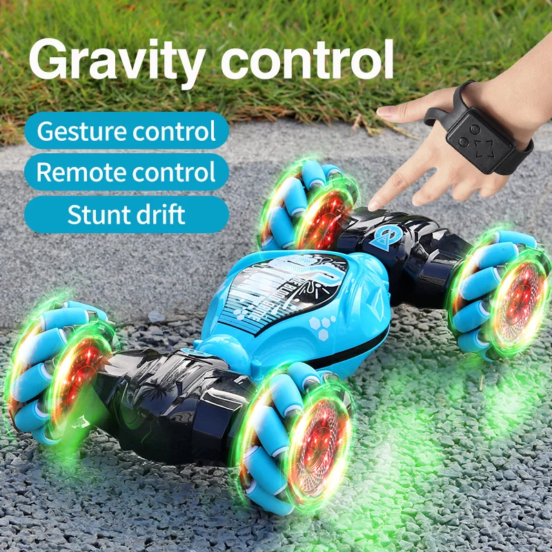 ジェスチャー感知ツイストリモコンカー-4wdドリフトスタントオフロード車、デュアルコントロールウォッチ-ハンドル、ライトアップクライミングトイ
