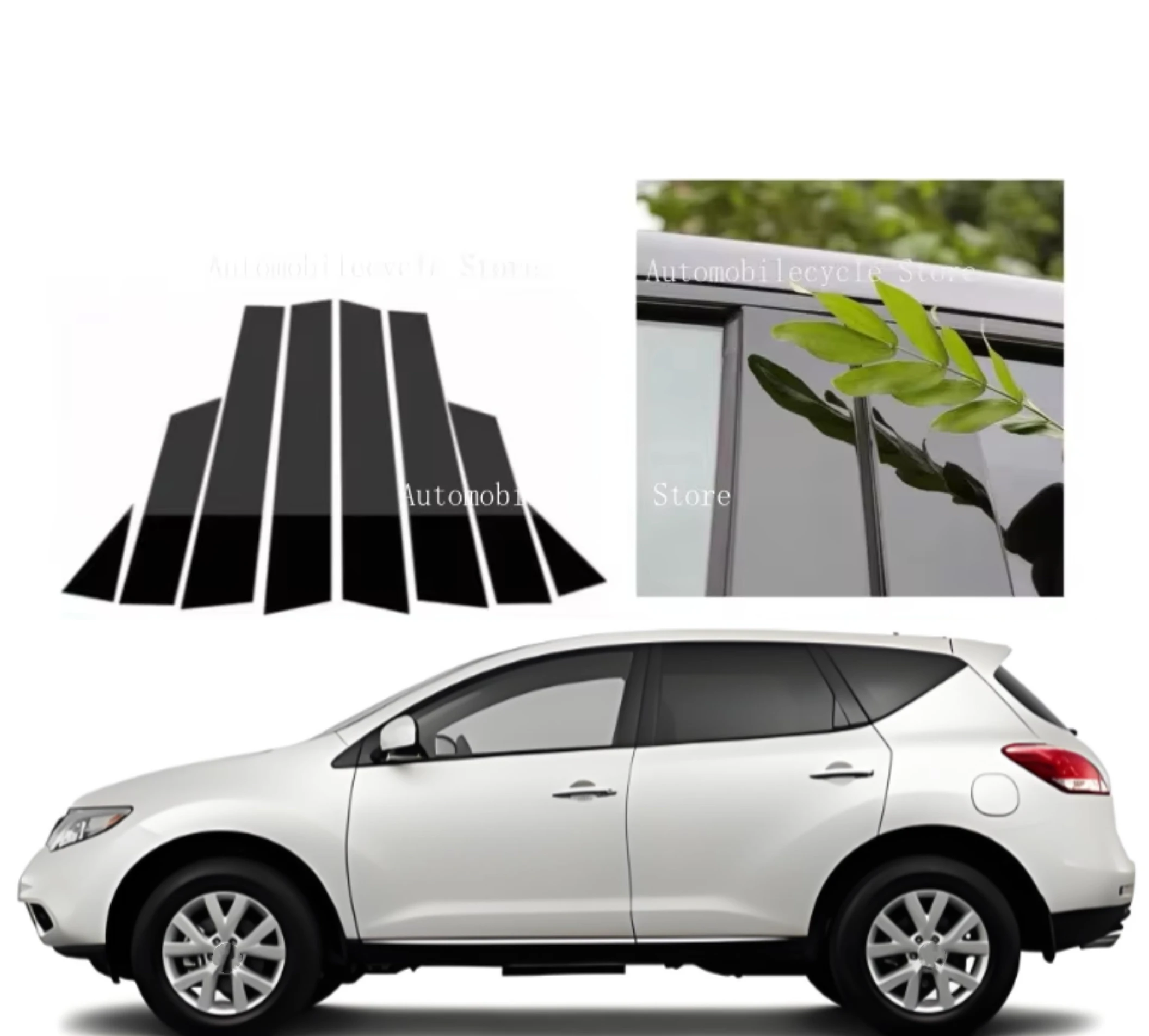 

8Pcs Glossy Black Pillar Posts Fit ForNissan Murano Z51 MK2 2th 2009-2014 Window Moulding B C Center Sticker Cover