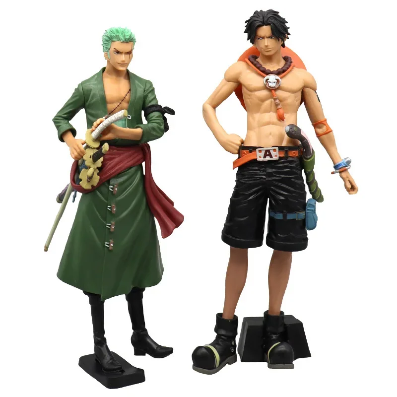 One Piece Big Set-up Three-Sword Style Zoro Ace Statue Action Figurine Desk Collectible Anime Model Toys Figurki Prezent 28cm