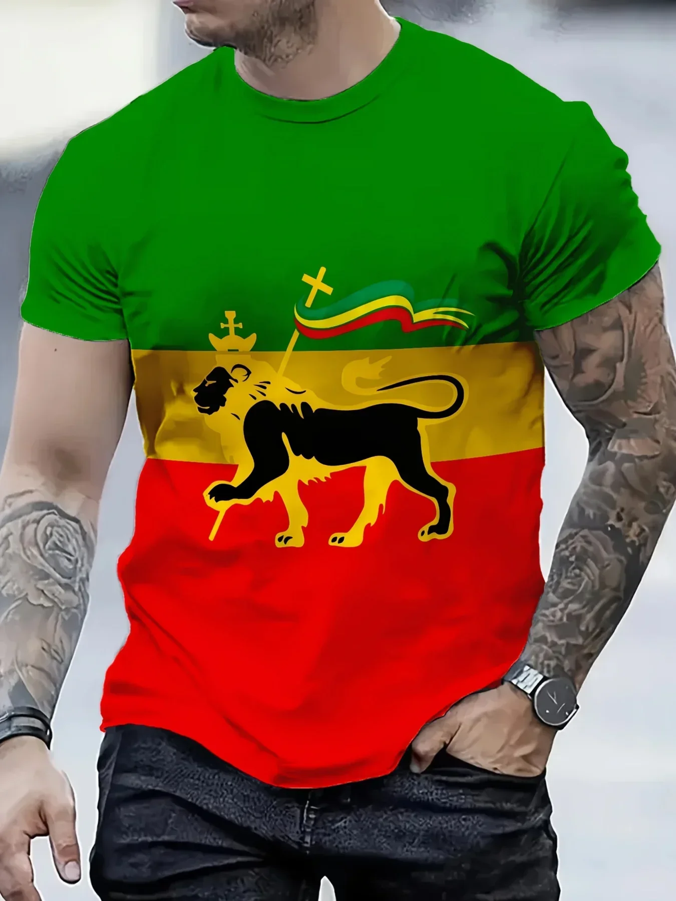 Customization Men's Reggae Concert T-Shirt With Rasta Colors (///Zero/) - Breathable Round Neck Short Sleeve Casual Streetwear