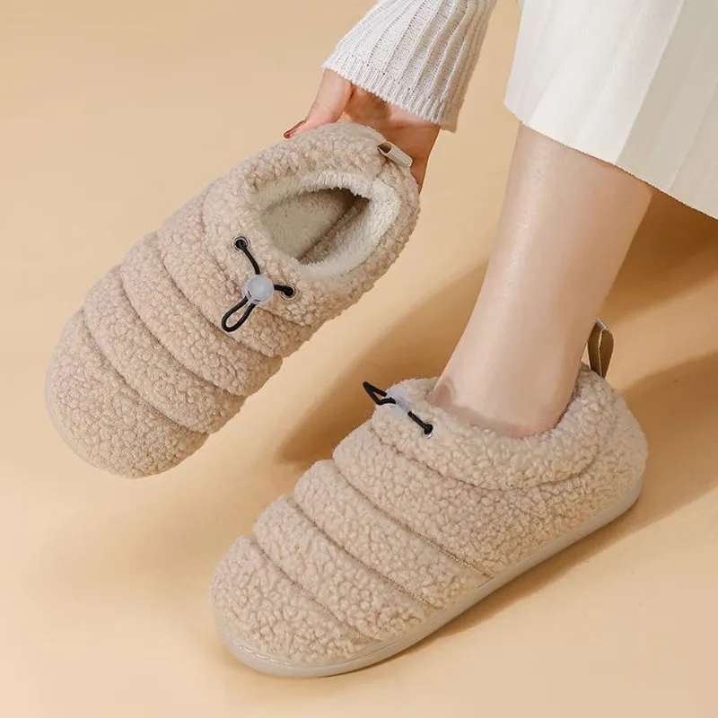 2024 Winter Warm Shoes For Woman Men Soft Plush Anti-slip Couples Indoor Home Floor Slippers Solid Color Mum Dad Footwear