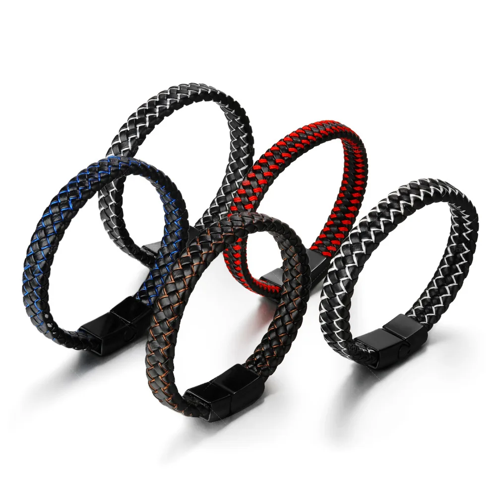 Original vintage cowhide multi-layer hand-woven bracelet men's jewelry titanium alloy jewelry magnetic bracelet for men