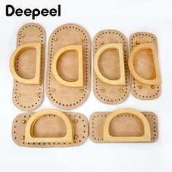 1Set Deepeel nuovi manici in legno con fondo borsa in pelle materiale fatto a mano borse in tessuto borse in maglia accessori per cucire fai da te