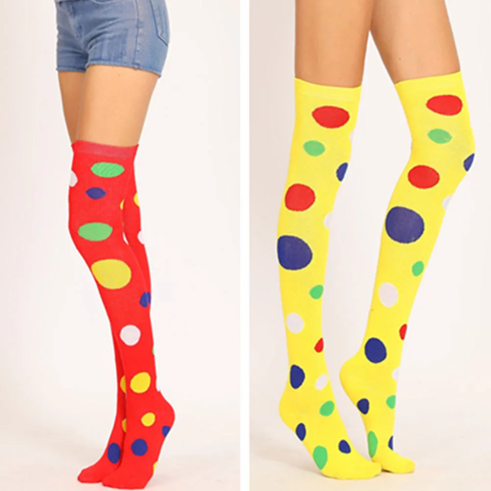 

1Pair Over The Knee Long Clown Socks Pattern Cosplay Stockings Party Performance Dance Dress Socks Elastic Anti Slip