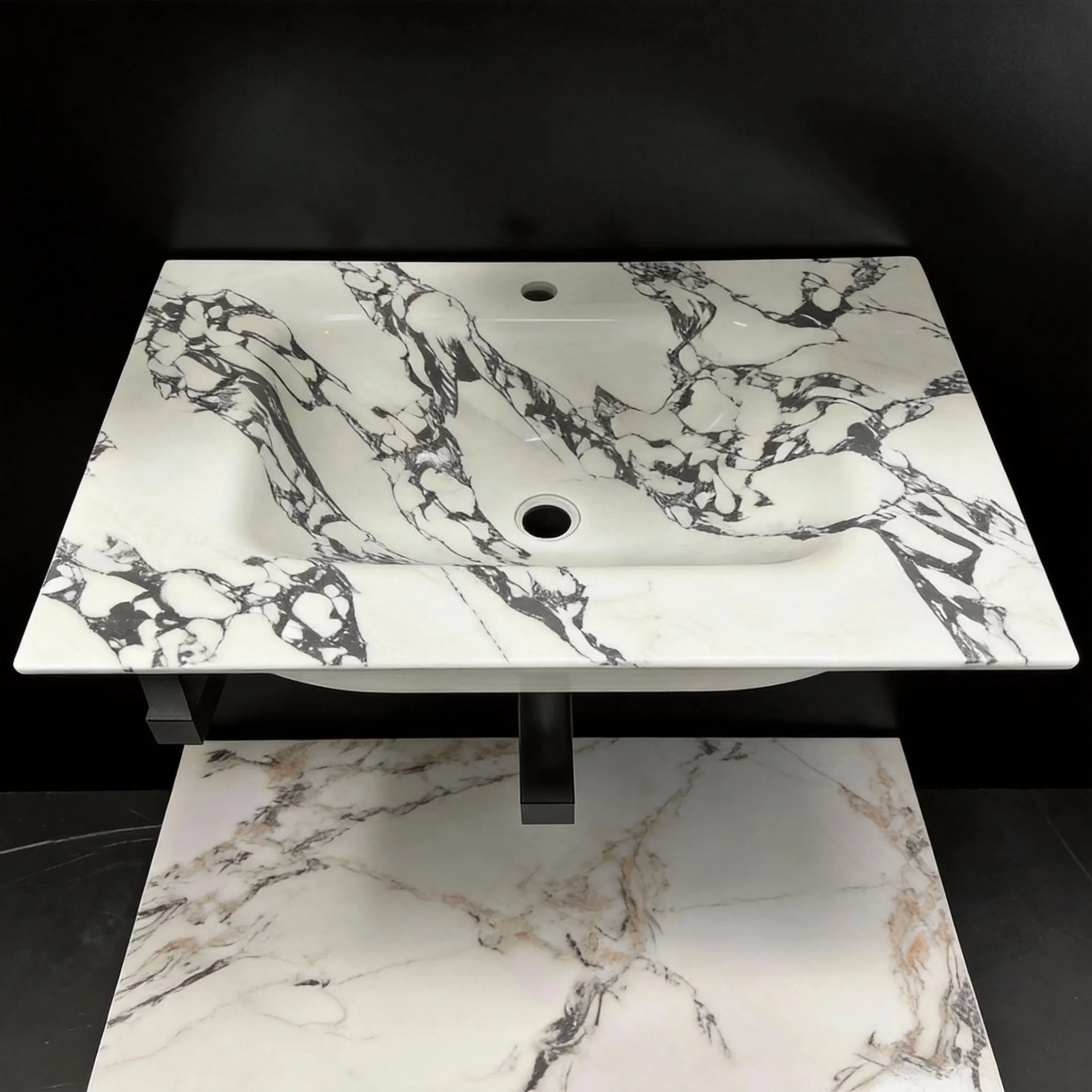 

Яркий сланцевый бесшовный интегрированный умывальник с горячей гибкой технологией, элитный шкаф для ванной комнаты, интегрированный умывальник для ванной.