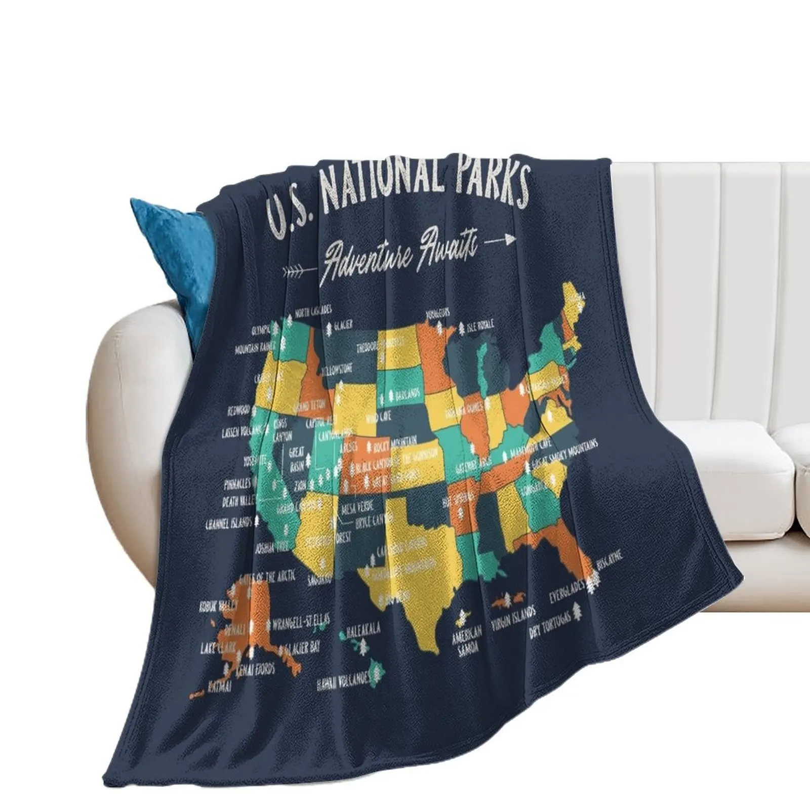 U.S National Parks Map - Adventure Awaits Throw Blanket Softest Plaid on the sofa heavy to sleep Furry Blankets