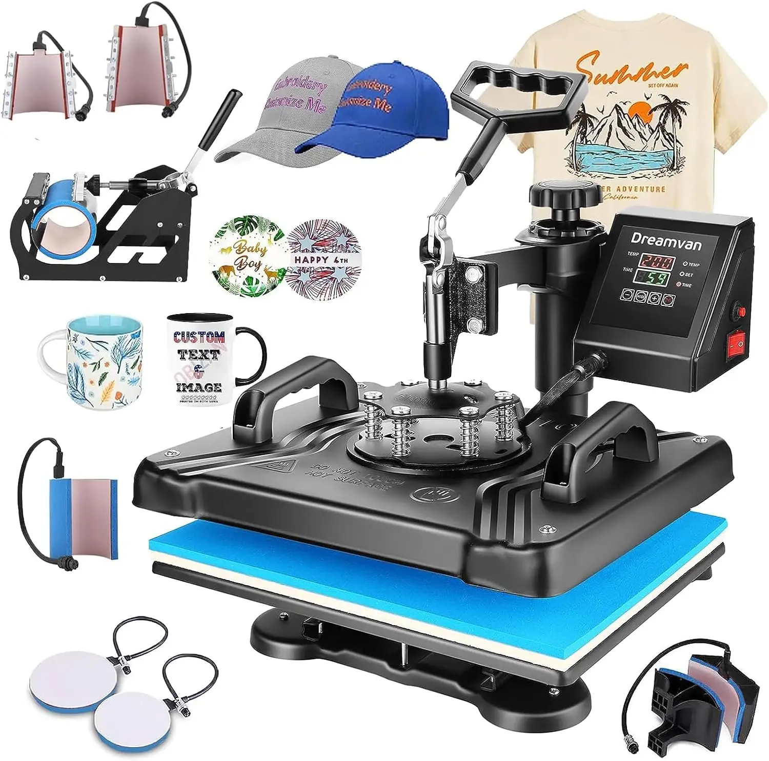 

Heat Press 8 in 1 Combo, Upgraded Heat Press Machine 360-Degree Swing Away Digital Shirt Printing Multifunction Heat Press