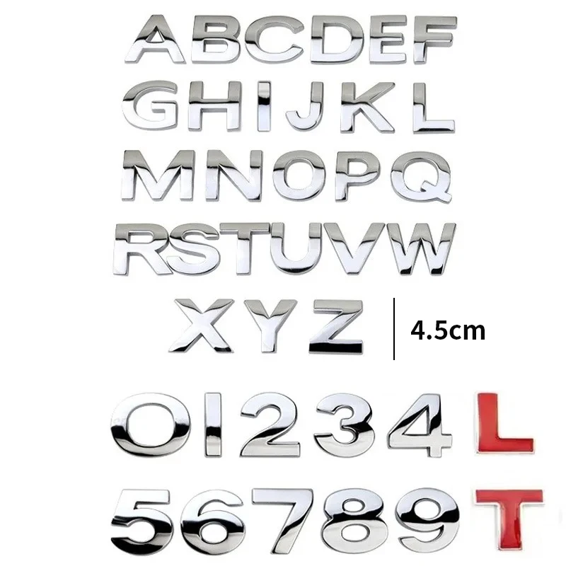 3D DIY Metal Letters Alphabet Emblem Decals Numbers Labeling Car Side Fender Sticker Rear Trunk Logo Digital Badge Accessories