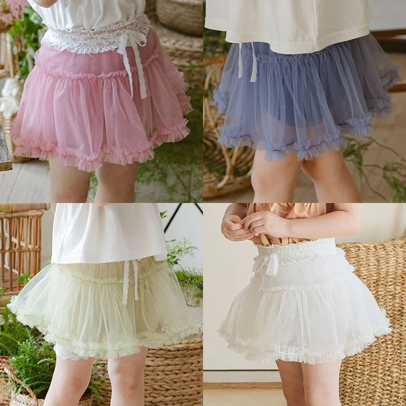 

Girls Skirts 2025 Summer Korean Toddler Kids Girls Clothes Beauty Gauze Lace Stitching Mesh Princess Skirt